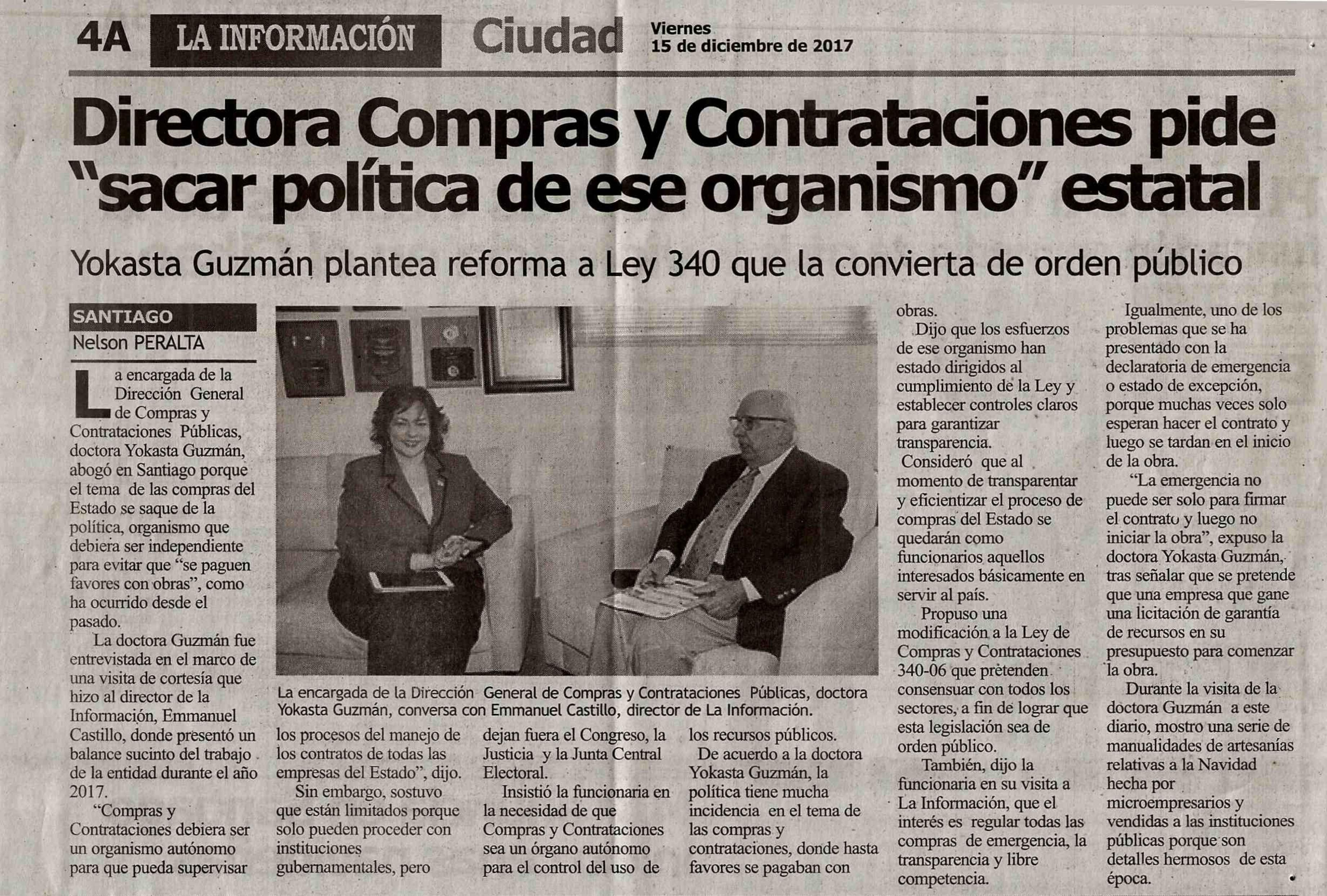 Directora Compras y Contrataciones pide “sacar política de ese organismo”