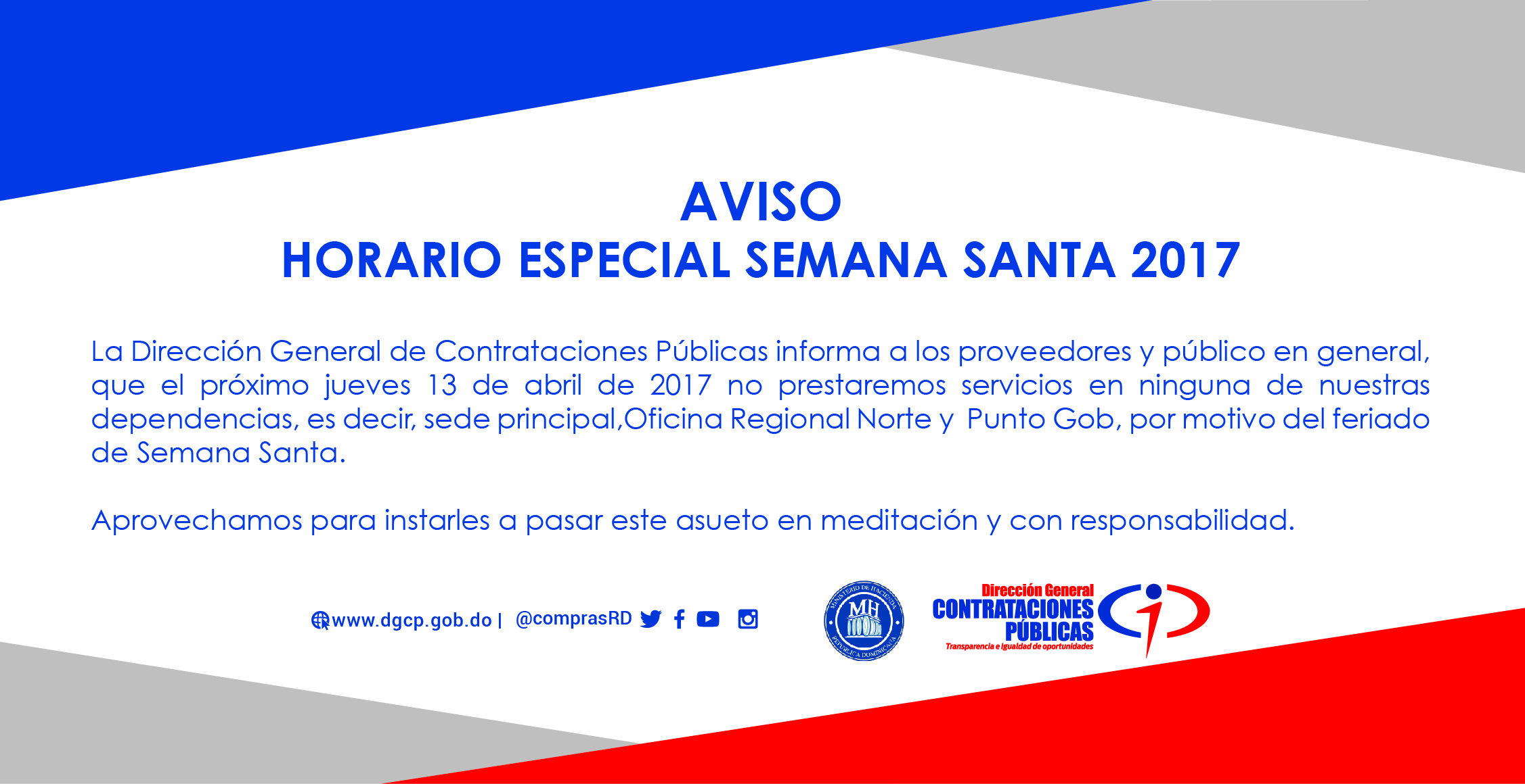 Horario especial por Semana Santa 2017