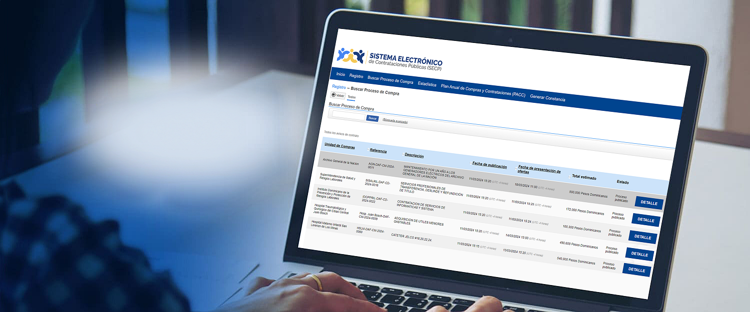 Vista publica del Sistema Electrónico de Contrataciones Públicas (SECP)