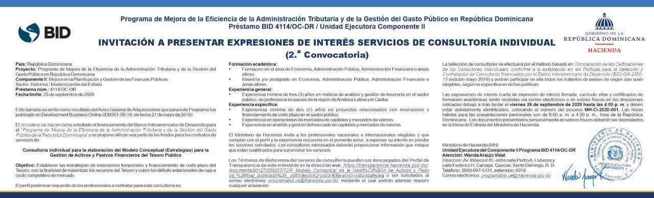 INVITACION A PRESENTAR EXPRESIONES DE INTERES SERVICIOS DE CONSULTORÍA INDIVIDUAL (2da. Convocatoria)
